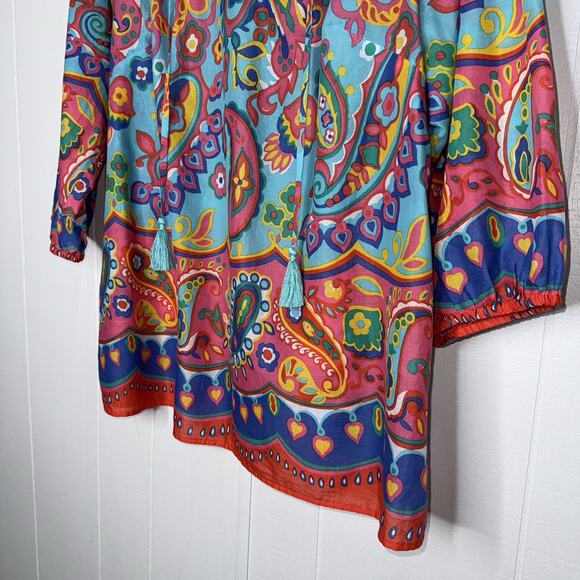 Talbots Women’s Fiesta Paisley Tassel Popover Top Multicolor Size 1X - Picture 4 of 6